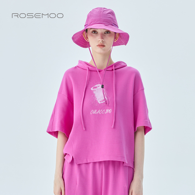 容子木ROSEMOO26秋【商场同款】微弹连帽套头短袖上衣RWM3TC040T