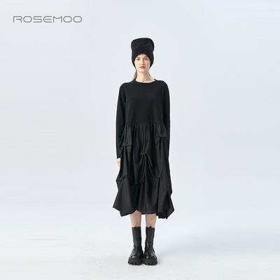 容子木圆领长款毛织连衣裙