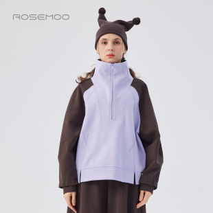 拉链卫衣RSS3TC434D 微弹棉感拼色短款 容子木ROSEMOO25年秋季 新款