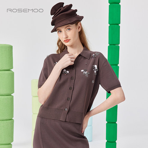 容子木ROSEMOO25夏【商场同款】手工钉珠亮片翻领开衫RSS2NP147A