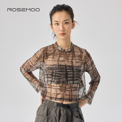 ROSEMOO/容子木26夏【商场同款】印花网纱小高领上衣RWM2TP422D