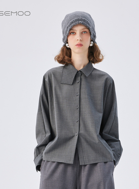 容子木ROSEMOO25年秋季新款微弹垂顺不规则领短款衬衫RSS3CW217B