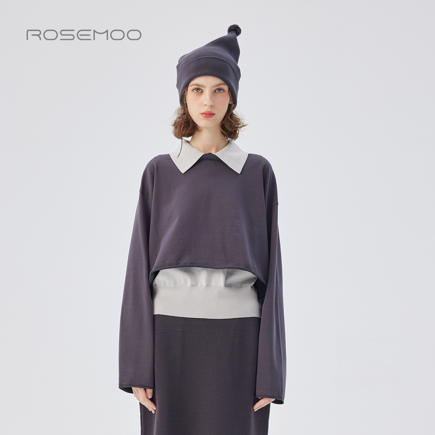 容子木ROSEMOO25秋商场同款亲肤撞色两件套套头上衣RSS3TP243B