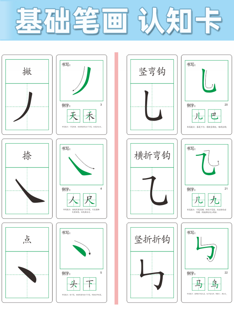 小学生偏旁部首笔画卡片小教具