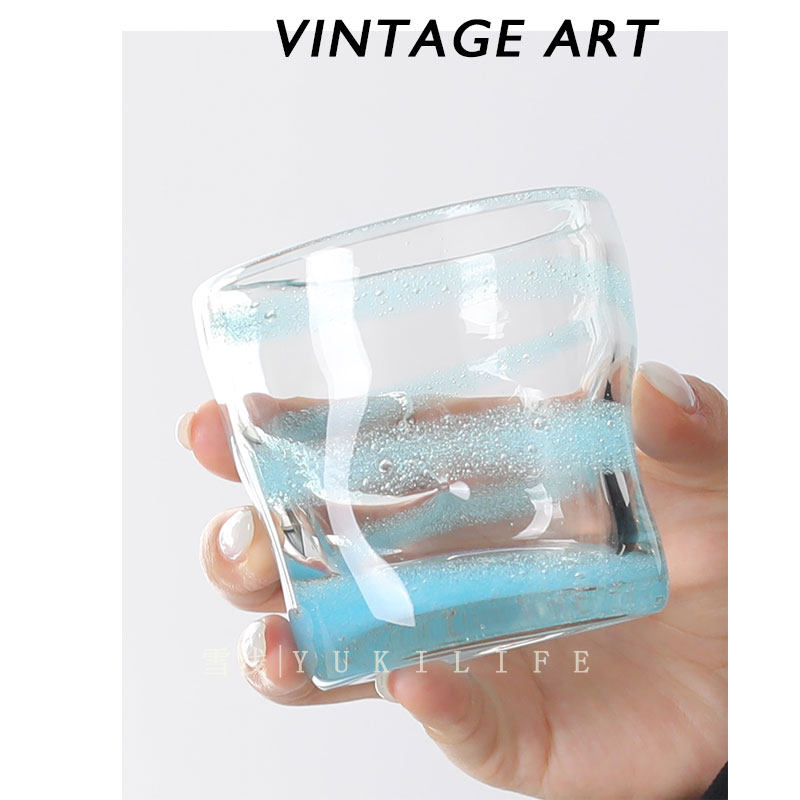 {泡泡最萌萌}yuki纯手作中古风玻璃杯子彩色可爱酒杯 气泡vintage