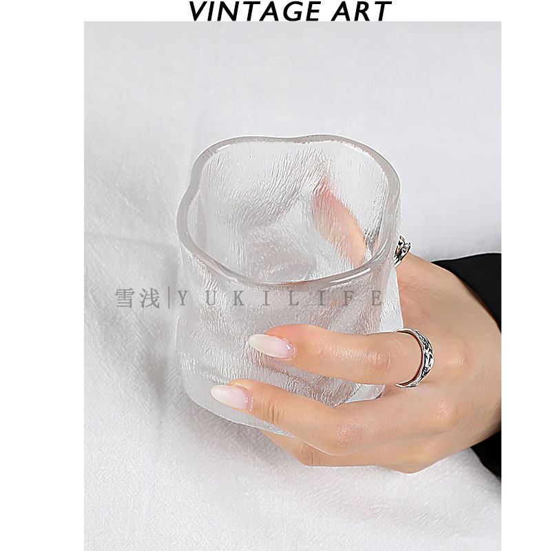 扭出你要的自由 中古ins风扭扭棉布纹水杯酒杯啤酒杯高级感玻璃杯