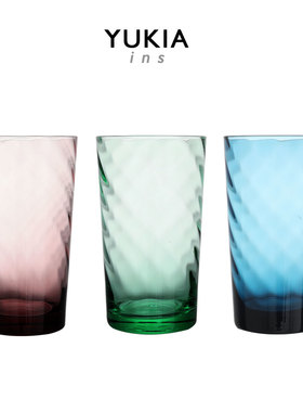 Yuki雪浅中古店绿色斜条杯 水杯威士忌杯啤酒杯祖母绿硝子手作ins