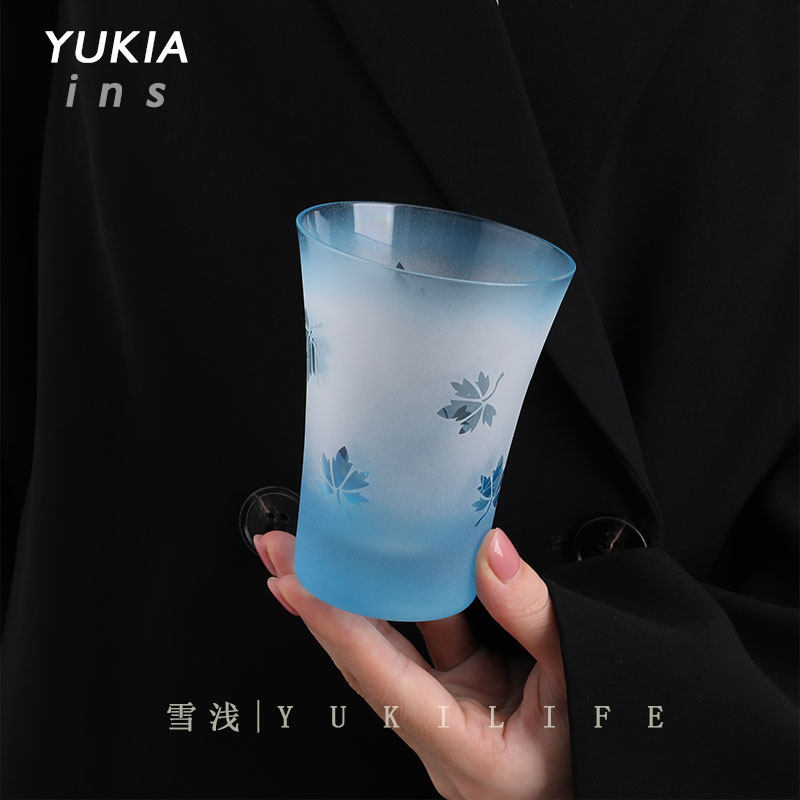 {蓝枫杯  浦上江水阔}中古杯 蚀刻酒杯vintage日式侘寂杯子茶杯