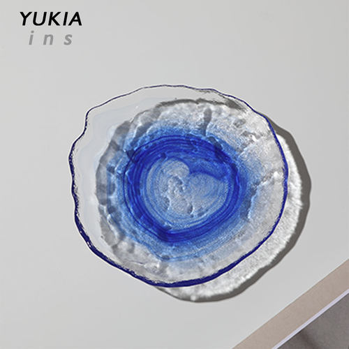 YUKI风吹起的蓝水晶玻璃盘