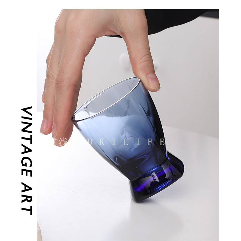 雪浅中古玻璃店日式蓝方小杯