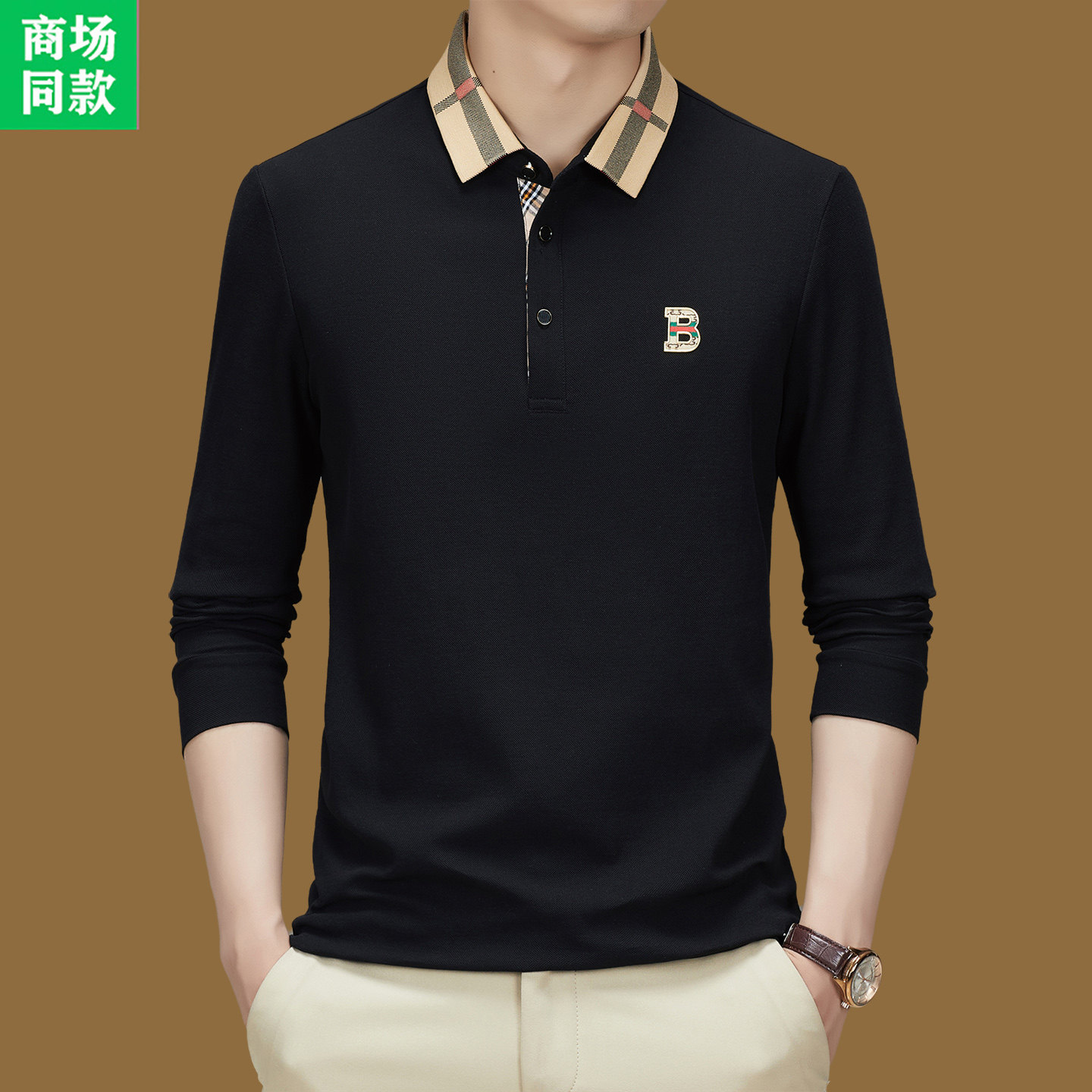 正品意大利长袖t恤男2025春秋新款韩版潮时尚休闲打底翻领POLO衫