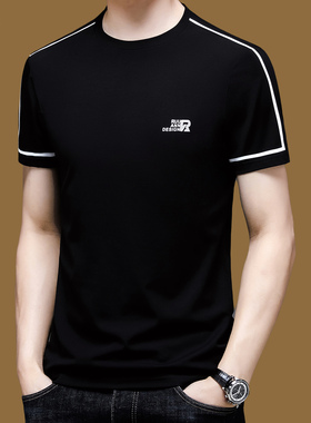 正品意大利桑蚕丝短袖t恤男士圆领新款简约潮流透气吸汗上衣