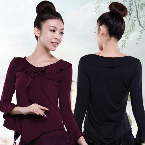 秋冬荷叶边舞蹈上衣长袖成人跳舞