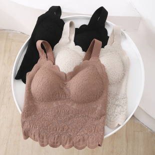 34116羊绒蛋白保暖背心德绒小胸聚拢性感蕾丝加绒加厚吊带内衣女