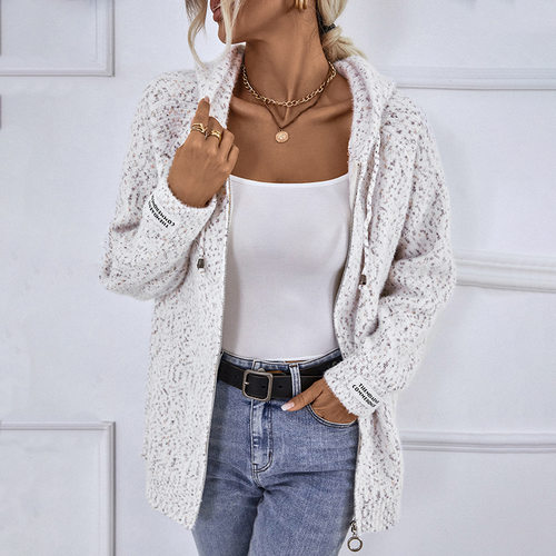 Hoodeddrawstringzipperknit