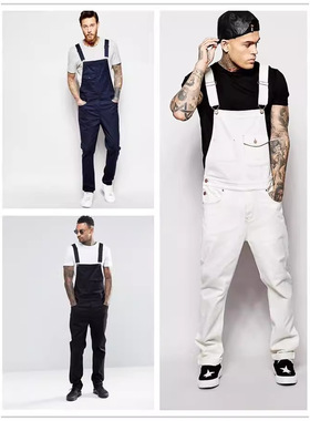 欧美牛仔背带裤修身显瘦男长裤欧洲站男式背带裤men's overalls。