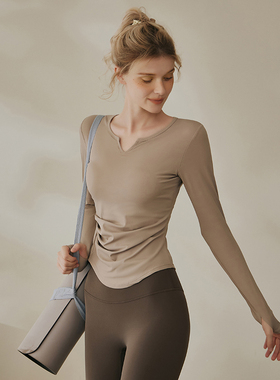 movingtime运动上衣女带胸垫显瘦跑步健身衣普拉提瑜伽服长袖秋季