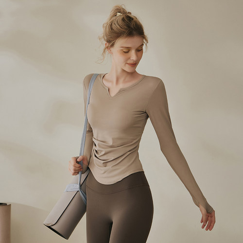 运动上衣女长袖带胸垫瑜伽服健身