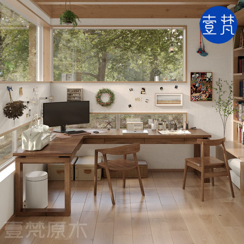 全实木转角书桌电脑桌七字型办公桌家用儿童拐角学习桌简约工作台