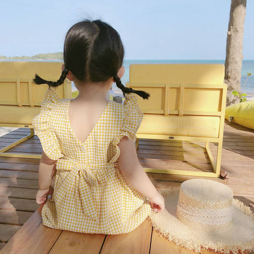 夏季亲肤舒适格子女童连衣裙