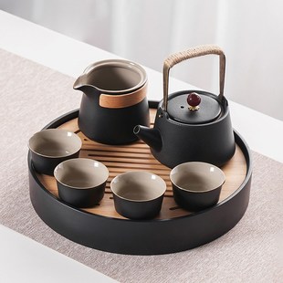 客厅功夫茶具套装 粗陶家用简约e日式 陶瓷茶壶茶杯茶漏茶盘泡茶小