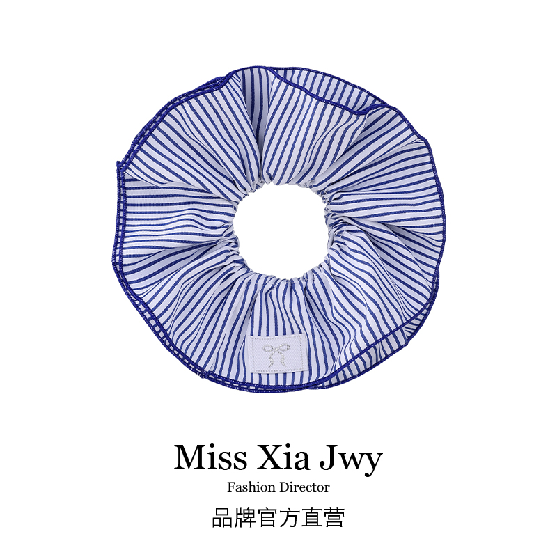 韩系蓝色条纹大肠发圈女扎头发