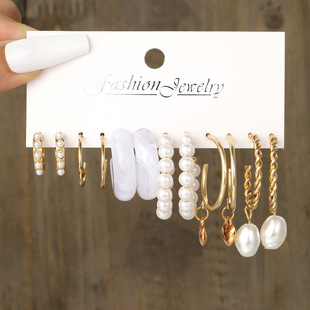 New Women's earring Vintage Pearl Earrings set 复古珍珠耳圈