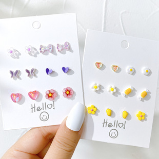 New girl Jewelry Colored Fruit Butterfly Flower Earrings Set