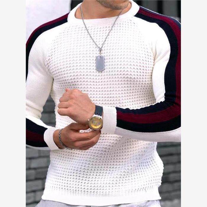 2024秋季圆领撞色t恤男士宽松打底针织衫大码上衣潮Men knitwear