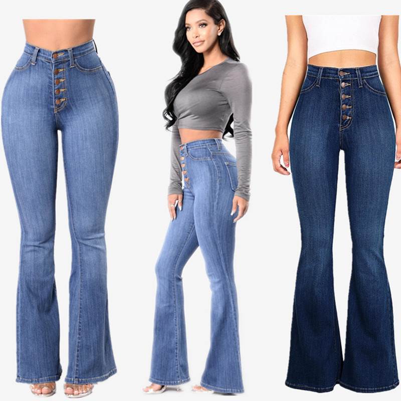 2022 Fashion elastic jeans women ladies jeans pants 女微喇裤