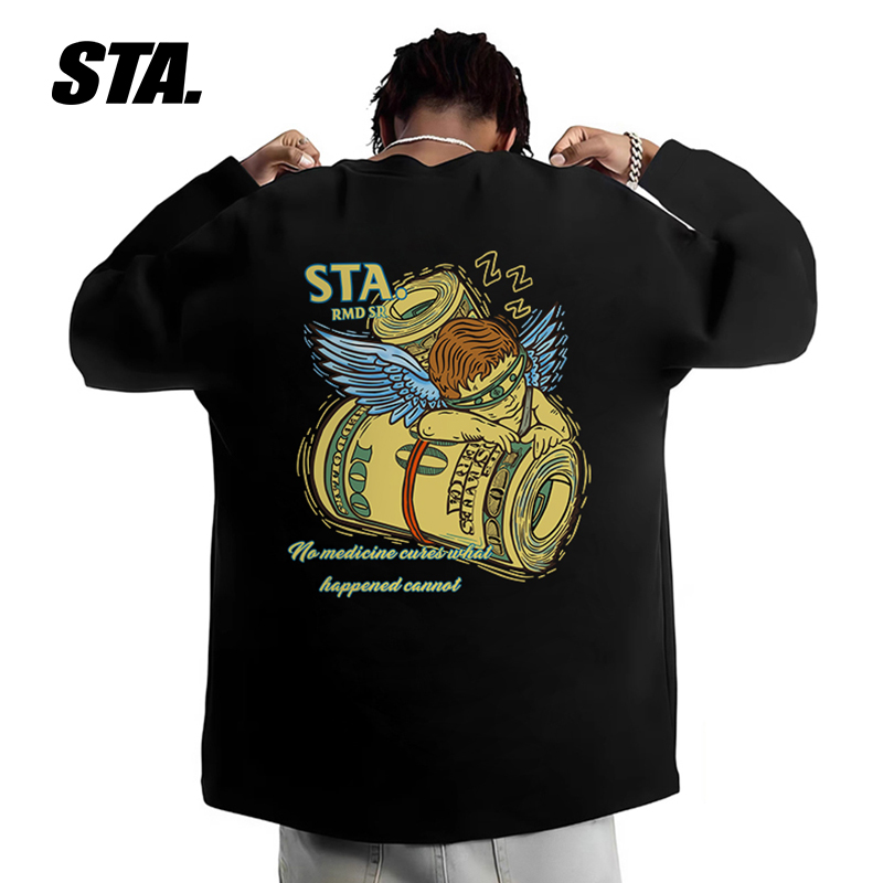 STA休闲纯棉长袖圆领打底衫T恤衫