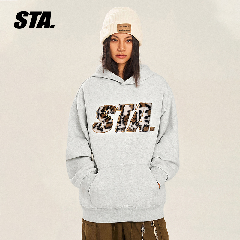 STA刺绣豹纹logo巨好看连帽卫衣
