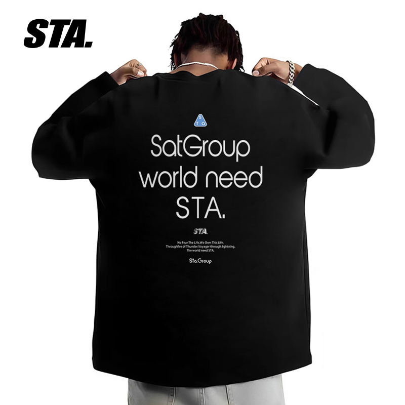 STA秋季纯棉宽松打底衫长袖T恤男