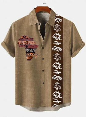 3d印花翻领艺术衬衫短袖男3D printed men's lapel art shirt top