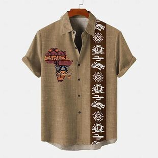 printed men shirt 短袖 top art 男3D lapel 3d印花翻领艺术衬衫