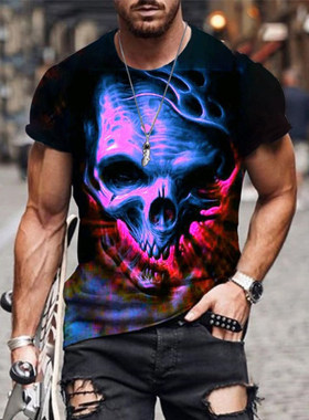 3D printed skull round neck short sleeves 3D印花骷髅圆领短袖