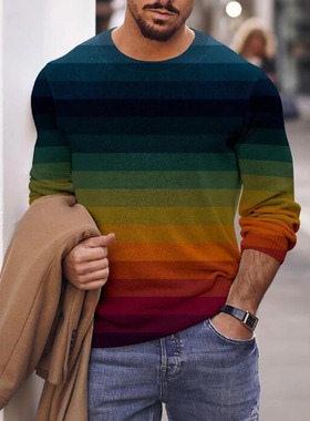 3D color round collar long sleeve T-shirt  3D彩色圆领长袖T恤