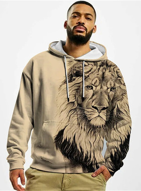 Casual 3D animal print plus size hoodie 3D动物印花大码连帽衫