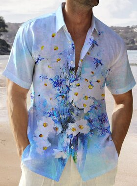 Holiday 3D floral print large-size shirt  度假3D花卉大码衬衣