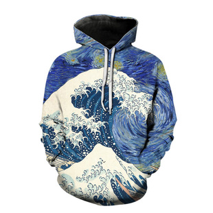 loose long 连帽衫 wave 3D海浪宽松长袖 print hoodie sleeved