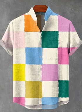 3d印花翻领艺术衬衫短袖男3D printed men's lapel art shirt top