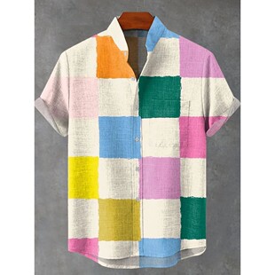 printed men shirt 短袖 top art 男3D lapel 3d印花翻领艺术衬衫