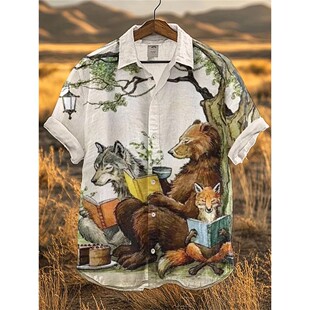 printed men shirt 短袖 top art 男3D lapel 3d印花翻领艺术衬衫