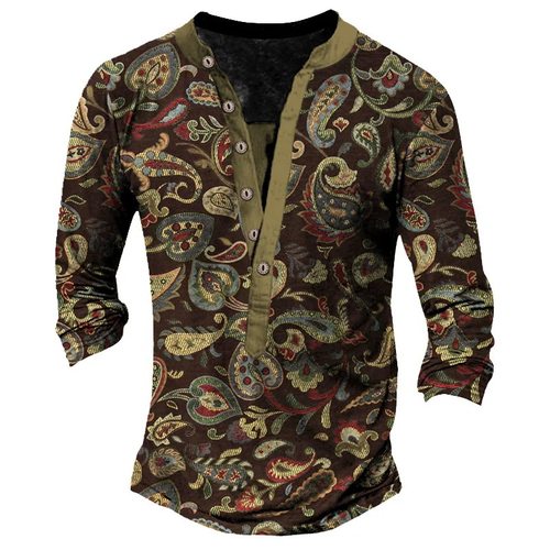 3d print retro Henry collar long sleeves3d印花复古亨利领长袖