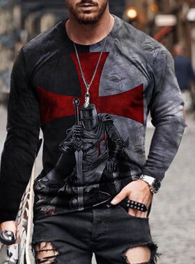 New Paladin Print Round Neck Long Sleeve T-Shirt 圆领长袖T恤