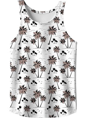 3D印花圆领无袖上衣Casual 3D printed round neck sleveless top