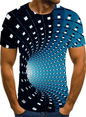 3D printed men's casual round neck T-shirt 3D印花休闲圆领T恤