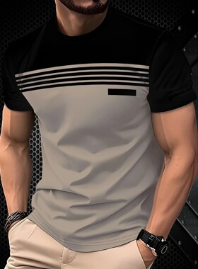 33D printed round neck short sleeved top3d印花圆领短袖上衣男