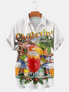 Beach 3D print short sleeve shirt     沙滩3D印花翻领短袖衬衫