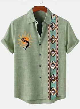 3D printed men's short sleeved shirt top3D印花度假衬衫上衣男